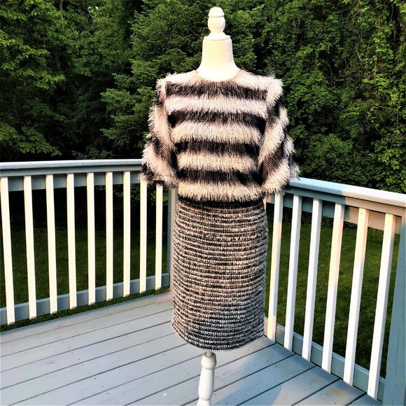 J Crew Tweed Boucle Black White and Sparkly Silver Straight Pencil Skirt Size 6 - Picture 3 of 6